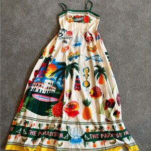 Commense Paradise Print Maxi Sundress in Cream & Green